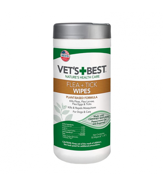 Vet's Best Flea + Tick Dog and Cat Wipes (50 wipes)