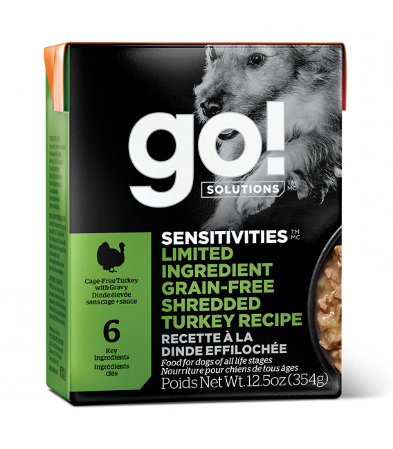 Go! Sensitivities Limited Ingredient Grain-Free Shredded Tiurkey 354g (12.5oz) Tetra Pak Dog Wet Food/Toppers