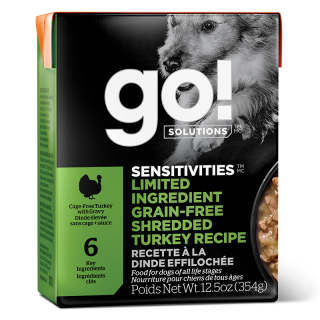 Go! Sensitivities Limited Ingredient Grain-Free Shredded Tiurkey 354g (12.5oz) Tetra Pak Dog Wet Food/Toppers