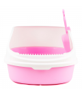 Simple Pink High Back Open-Top Cat Litter Box with Scoop