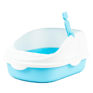 Simple Blue High Back Open-Top Cat Litter Box with Scoop
