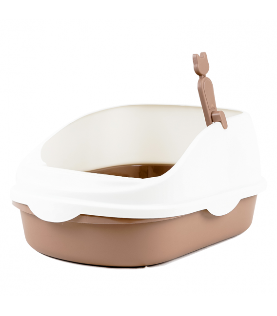 Simple Brown High Back Open-Top Cat Litter Box with Scoop