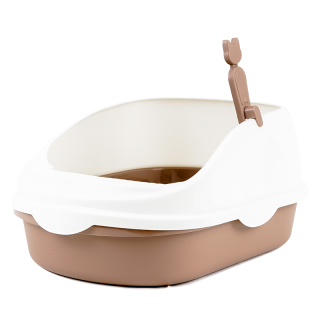 Simple Pets Brown High Back Open-Top Cat Litter Box with Scoop