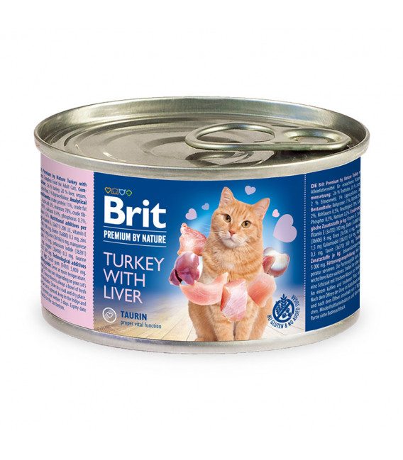 brit premium by nature turkey with liver 200g cat wet food