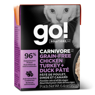 Go! Solutions Carnivore Grain-Free Chicken, Turkey + Duck Pate 182g Tetra Pak Cat Wet Food/Toppers