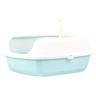 Simple Blue Open Top Cat Litter Box with Rim and Scoop