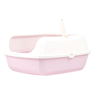 Simple Pink Open Top Cat Litter Box with Rim and Scoop