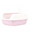 Simple Pink Open Top Cat Litter Box with Rim and Scoop