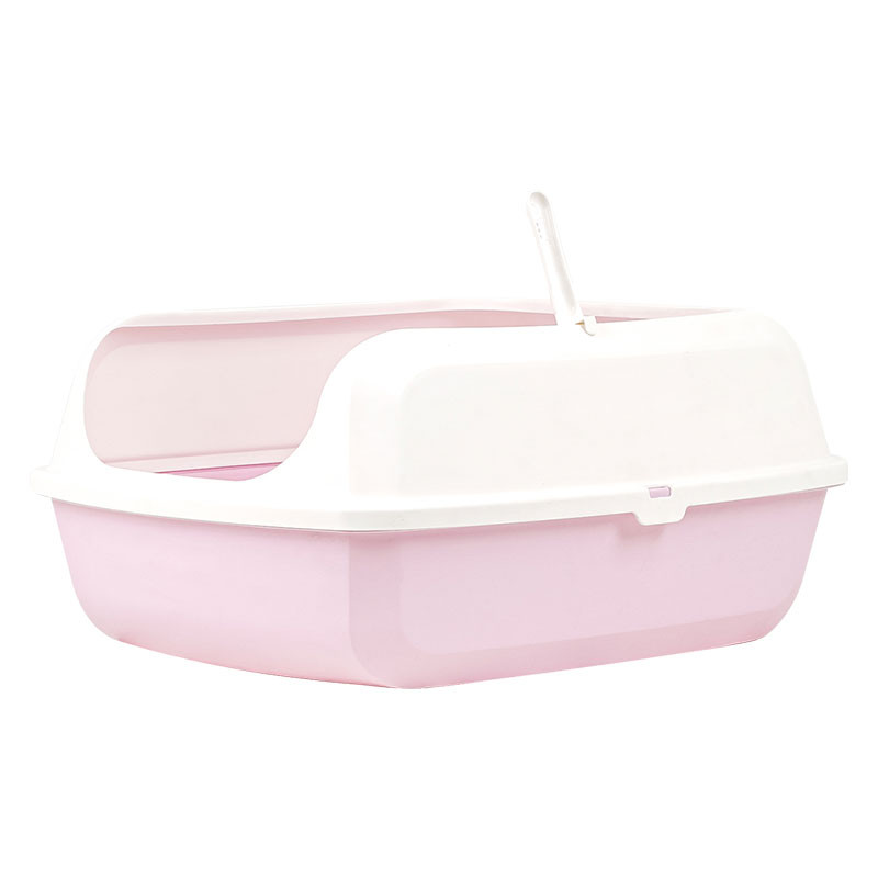 Color: Pink Open Top Cat Litter Box with Scoop Drawer-type Design 