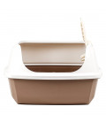 Simple Brown Open Top Cat Litter Box with Rim and Scoop