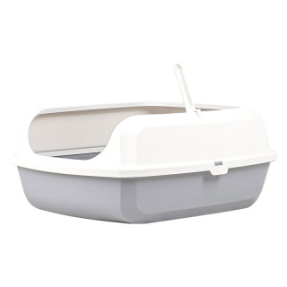 Simple Gray Open Top Cat Litter Box with Rim and Scoop