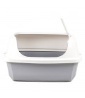 Simple Gray Open Top Cat Litter Box with Rim and Scoop