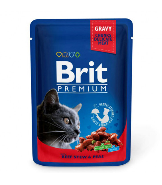 Brit Premium Meat Fillets in Gravy with Beef Stew & Peas 100g Cat Wet Food