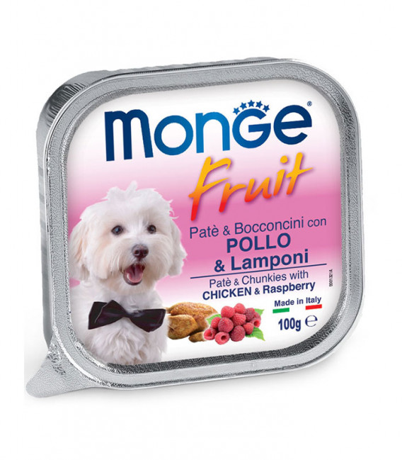 Monge Fruit Pate & Chunkies with Chicken & Raspberry 100g Dog Wet Food