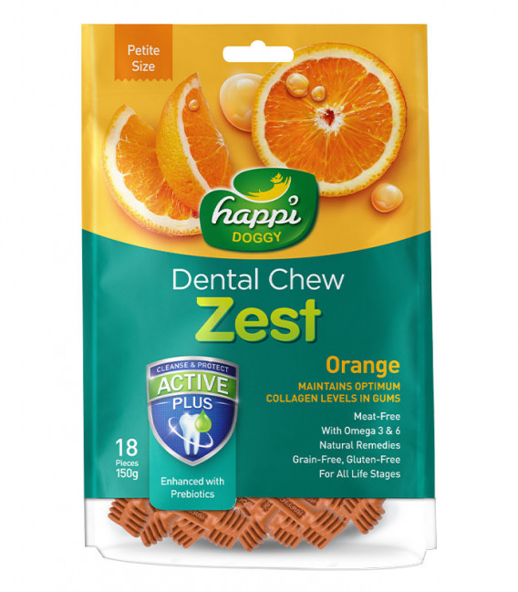 Happi Doggy Dental Chew Zest Orange Petite Size 150g Dog Treats