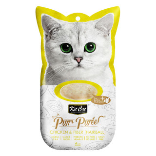 Kit Cat Purr Puree Chicken & Anti-Hairball Fiber 4 x 15g Grain-Free Cat Food Toppers/Treats