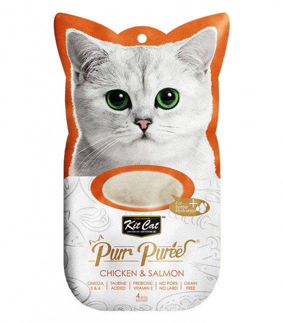 Kit Cat Purr Puree Chicken & Salmon 4 x 15g Grain-Free Cat Food Toppers/Treats