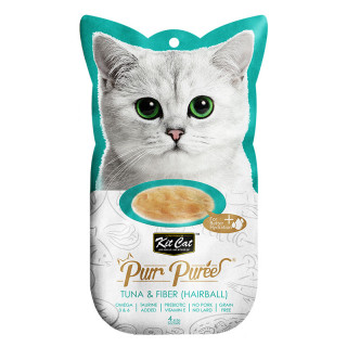 Kit Cat Purr Puree Tuna & Fiber Anti-Hairball 4 x 15g Grain-Free Cat Food Toppers/Treats