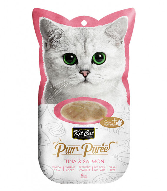 Kit Cat Purr Puree Tuna & Salmon 4 x 15g Grain-Free Cat Food Toppers/Treats