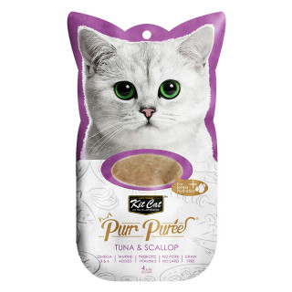 Kit Cat Purr Puree Tuna & Scallop 4 x 15g Grain-Free Cat Food Toppers/Treats