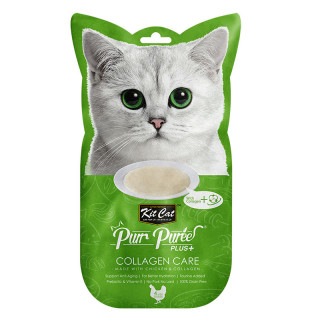 Kit Cat Purr Puree Plus+ Chicken & Collagen - Collagen Care 4 x 15g Grain-Free Cat Food Toppers/Treats