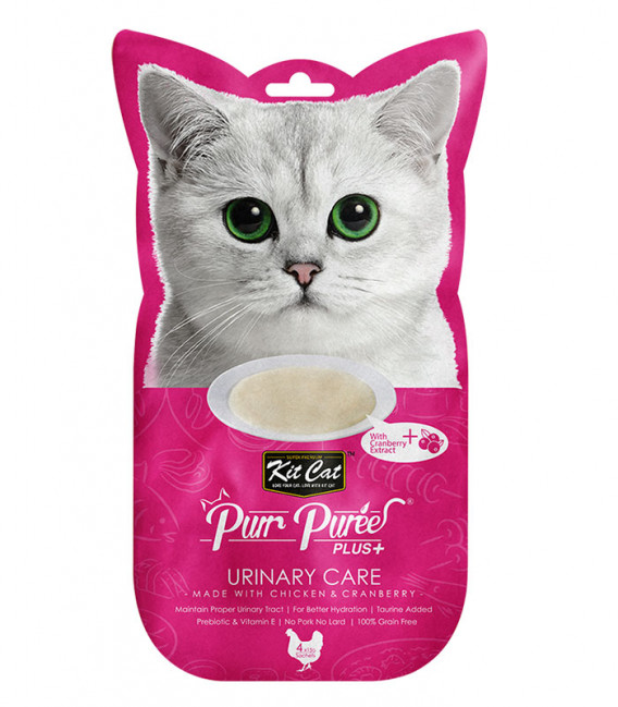 Kit Cat Purr Puree Plus+ Chicken & Cranberry - Urinary Care 4 x 15g Grain-Free Cat Food Toppers/Treats