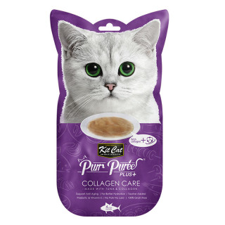 Kit Cat Purr Puree Plus+ Tuna & Collagen - Collagen Care 4 x 15g Grain-Free Cat Food Toppers/Treats
