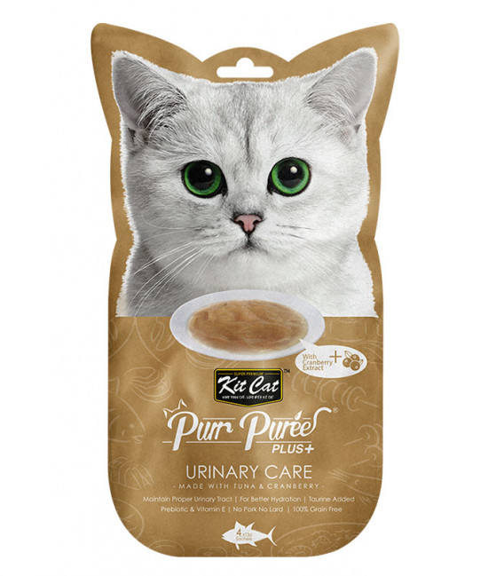 Kit Cat Purr Puree Plus+ Tuna & Cranberry - Urinary Care 4 x 15g Grain-Free Cat Food Toppers/Treats