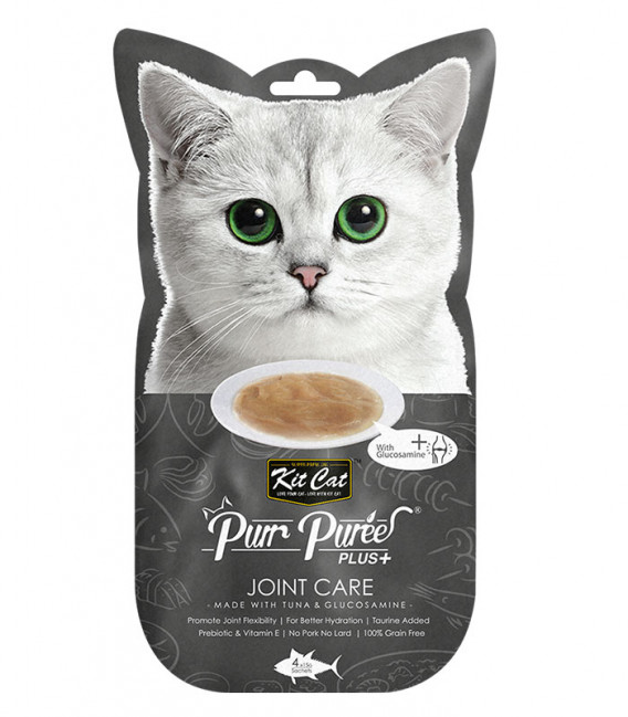 Kit Cat Purr Puree Plus+ Tuna & Glucosamine - Joint Care 4 x 15g Grain-Free Cat Food Toppers/Treats