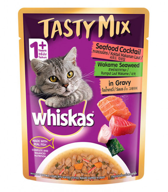 Whiskas Tasty Mix Seafood Cocktail and Wakame Seaweed in Gravy 70g Cat Wet Food