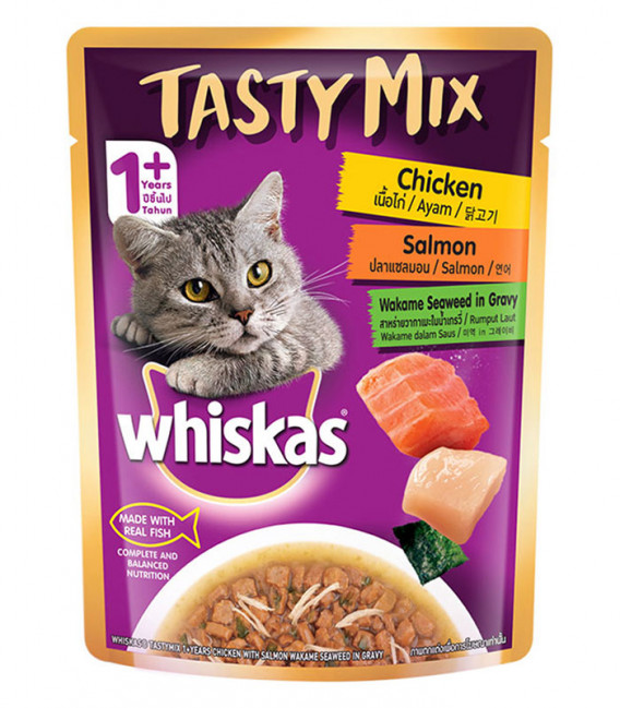 Whiskas Tasty Mix Chicken and Salmon with Wakame Seaweed in Gravy 70g Cat Wet Food