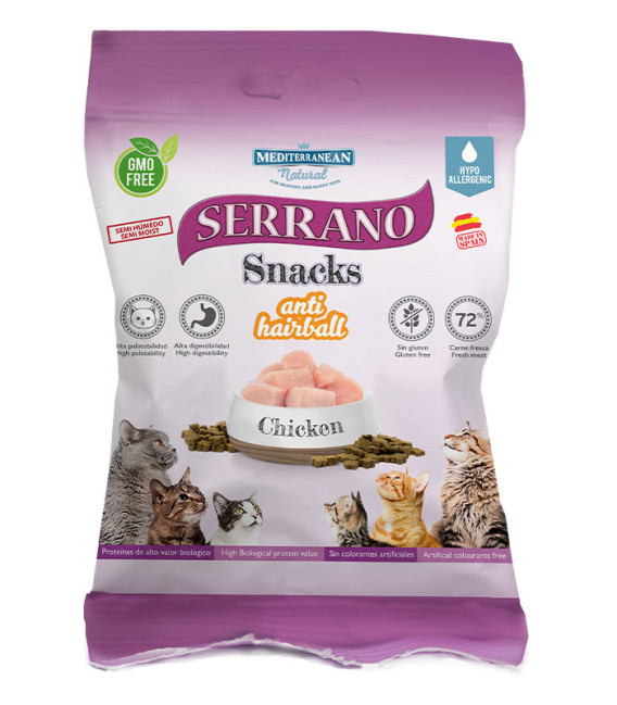 Mediterranean Natural Serrano Snacks Anti-Hairball Chicken 50g Cat Treats