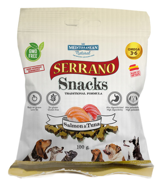 Mediterranean Natural Serrano Snacks Salmon & Tuna 100g Dog Treats