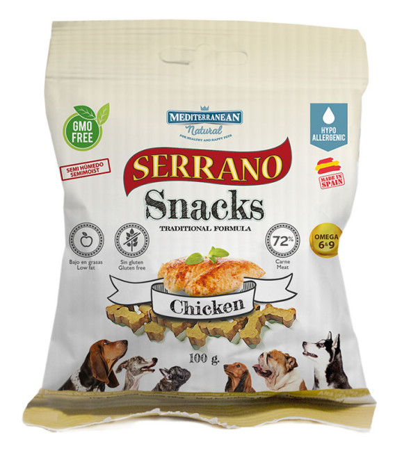 Mediterranean Natural Serrano Snacks Semi-Moist Chicken 100g Dog Treats
