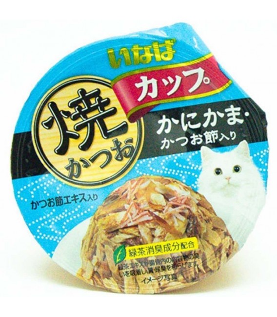 Inaba Yaki Katsuo Cup Tuna in Gravy Topping Crabstick & Sliced Bonito 80g Cat Wet Food