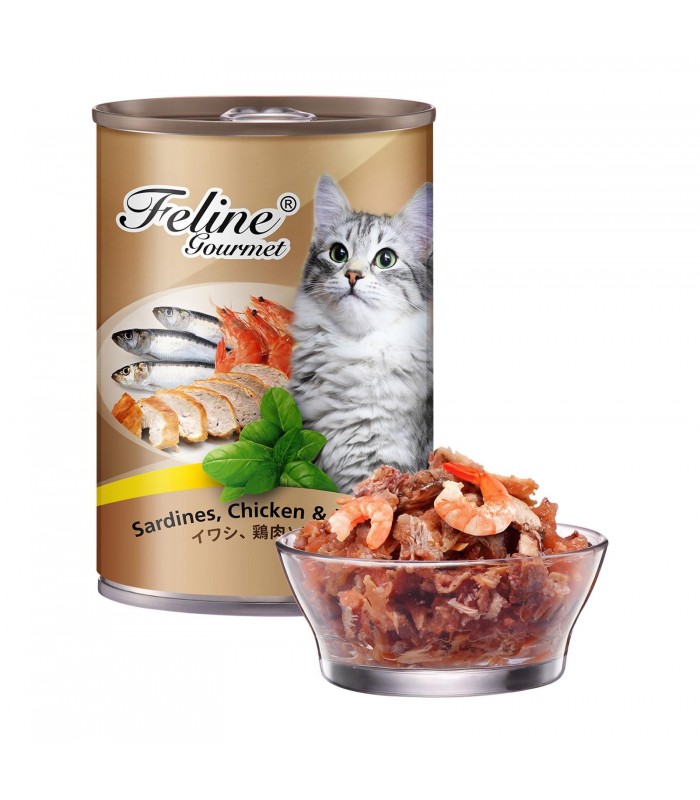 Pet Plus Feline Gourmet Sardines, Chicken & Prawn 400g Cat Wet Food