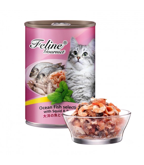 Pet Plus Feline Gourmet Ocean Fish Selection with Squid & Prawn 400g Cat Wet Food