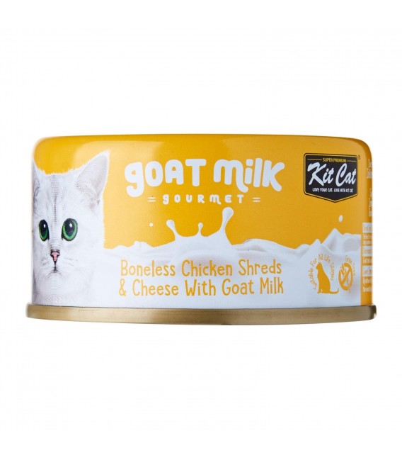 Kit Cat Goat Milk Gourmet BONELESS CHICKEN SHREDS & CHEESE with Goat Milk 70g Grain Free Cat Wet Food