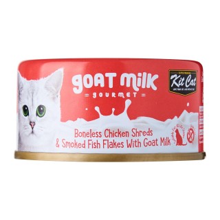 Kit Cat Goat Milk Gourmet BONELESS CHICKEN SHREDS & SMOKED FISH FLAKES with Goat Milk 70g Grain-Free Cat Wet Food