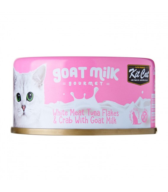 Kit Cat Goat Milk Gourmet WHITE MEAT TUNA FLAKES & CRAB with Goat Milk 70g Grain Free Cat Wet Food