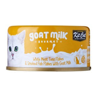 Kit Cat Goat Milk Gourmet WHITE MEAT TUNA FLAKES & SMOKED FISH FLAKES with Goat Milk 70g Grain-Free Cat Wet Food